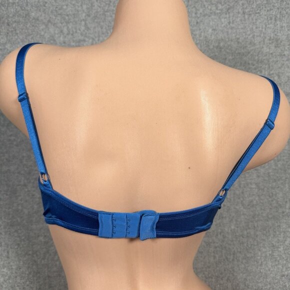 H&M 34D Bra Blue Satin Look Back Closure Adjustable Underwire Smooth Womens - Picture 9 of 12